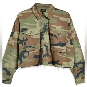 Topshop Benny Camouflage Crop Raw Hem Shirt Jacket